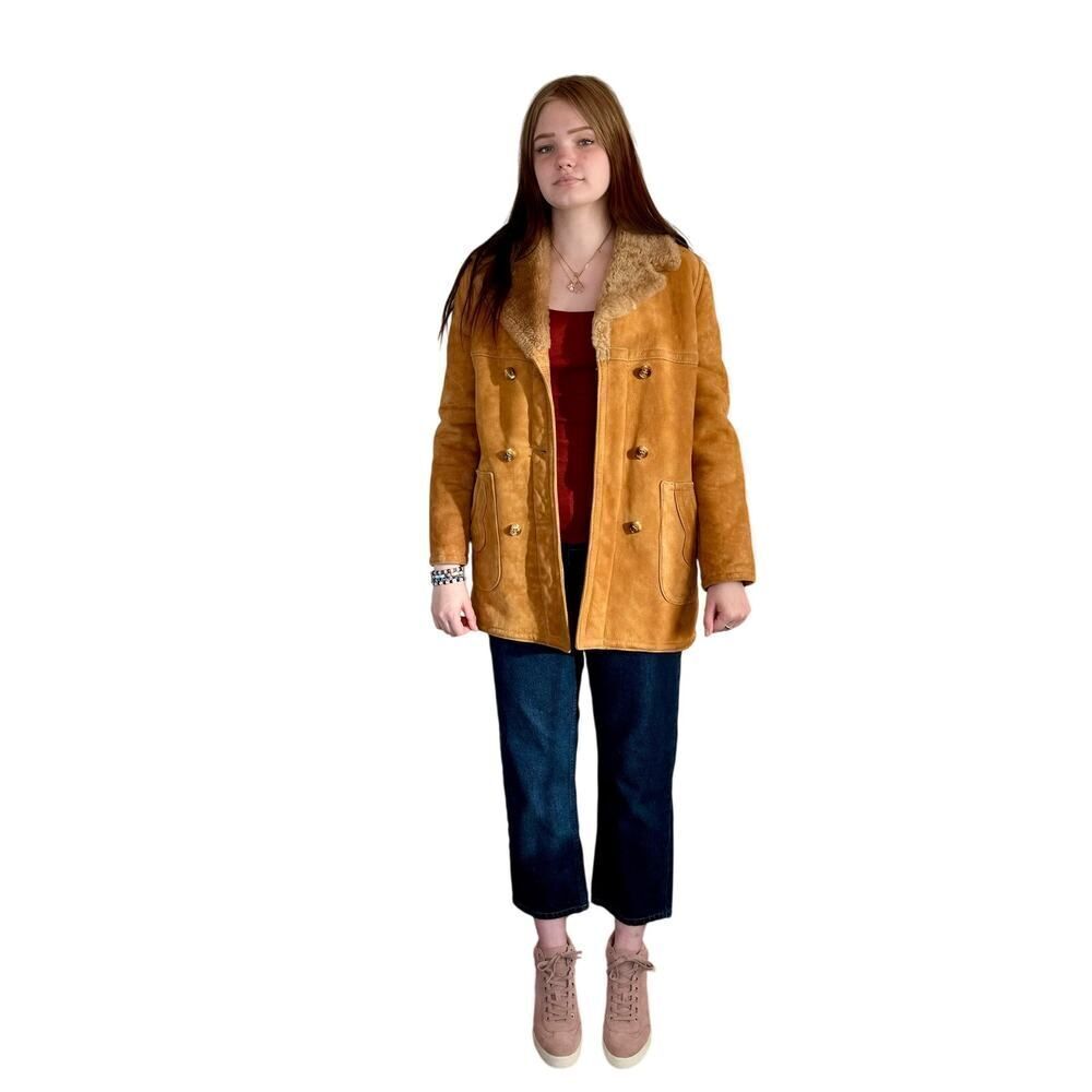 Vintage Tan Suede & Shearling Double Breasted‎ Coat